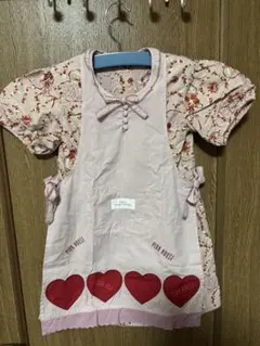 ベビーピンクハウス　エプロン付ハートと花柄ワンピース　サイズS