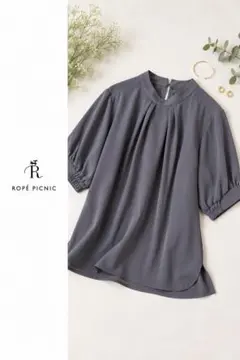 ロペピクニック ブラウス 38 チャコールグレー タック ギャザー袖 半袖 上品のサムネイル