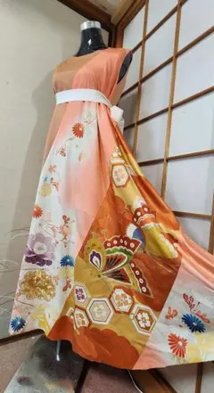 メイちゃん様専用品です。振袖着物リメイクワンピース正絹着丈120センチ身幅60