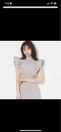 rienda 2WAYショルダーフリルクロシェタイトニットワンピース