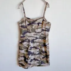 美品✨ 【M】キャミワンピース ミニスカ 迷彩 古着 カジュアル 細見え