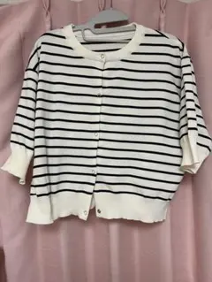 ホワイト/ブラックストライプ 半袖カーディガン F