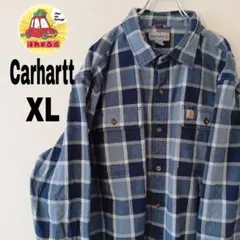 USA古着 Carhartt ネルシャツ　XL ライトブルー　ネイビー　チェック
