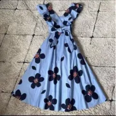 ケイトスペード 花柄フリルスリーブワンピース ロング シルク 0サイズ