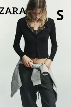ZARA コンビネーションレーストップジャケット　ブラック　S