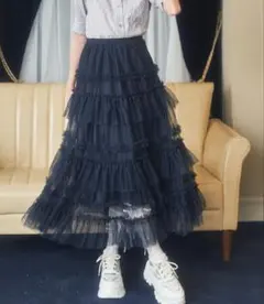 Lovilyn ティアードチュールスカート ネイビー S