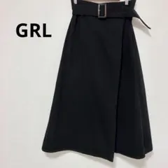 グレイル ブラック フレアスカート ベルト付き レイヤード風 ラップ巻