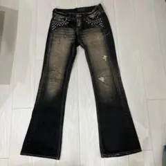 美品！ヴァロッシュ フレアデニム ダメージ、ペイント加工あり 
