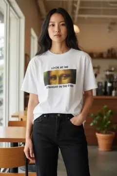 ZARA モナリザ グラフィックTシャツ ホワイト Mのサムネイル
