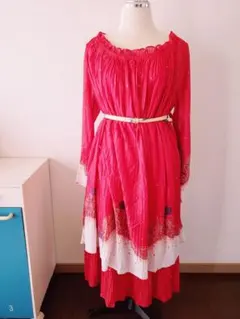 昭和レトロ 日本製 花柄赤色ワンピース 60年代 70年代 ヴィンテージ 古着