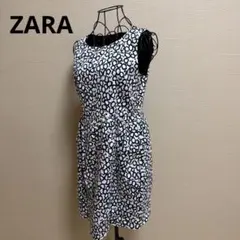 ⭕️ZARA ノースリーブひざ丈ワンピース 白黒ドット Lサイズ