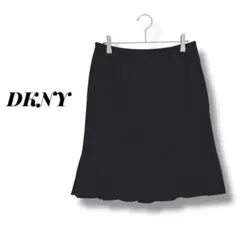 【ダナキャラン】タイトスカート　プリーツ　膝上　Aライン　カシミヤ混　ブラック