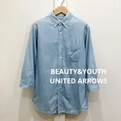 BEAUTY&YOUTH デニム風 シャツ 七分袖 シャンブレー L コットンのサムネイル