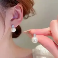 【ラスト1点‼︎】パール ピアス ジルコニア 真珠風 上品 揺れるピアス 韓国