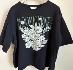 H&M 花柄プリント 半袖 Tシャツ ブラック Lのサムネイル