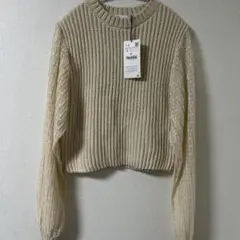 ZARA コットン　ニット　袖レース　ベージュ