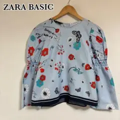 ❤︎ ZARA BASIC ザラベーシック 花柄パフスリーブ ブラウス 蝶々 XSのサムネイル