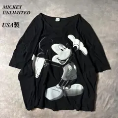 J37 古着USA製mickeyUnlimited 黒ドロップショルダーTシャツ