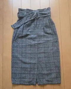 チェック柄タイトスカート ベルト付き グレー系