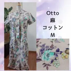 美品　Otto 花柄 麻コットン ワンピース Mのサムネイル