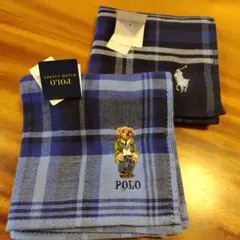 ポロラルフローレン　ガーゼハンカチ　ポロベア　チェック(ブルー)　ホース