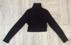 黒 リブ編み ハイネック クロップシャツ