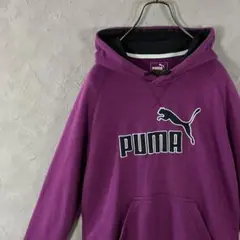 PUMA パーカー　プルオーバー　ビッグロゴ　刺繍ロゴ　古着　紫　IW23