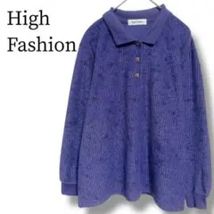 ハイファッション ニット M〜L セーター パープル 紫 長袖 総柄 レトロ