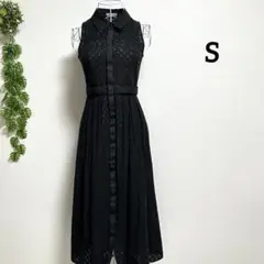 ジルスチュアート・S ノースリーブ フレアワンピース ブラック 綿100%