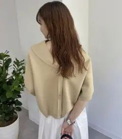 mystic 衿付きワイドネックカーディガン