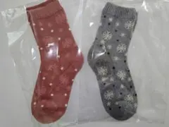 雪柄 ソックス / 靴下 くつ下 冬 可愛い 雪の結晶 厚手　２足 セット