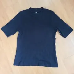 UNIQLO リブハイネックT(5分袖)半袖Tシャツ 黒