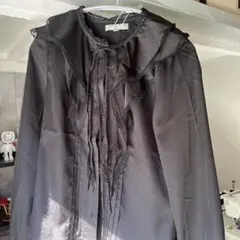 moussyフリル付きブラック長袖シャツ