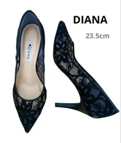 美品★ダイアナ/パンプス 花柄総レース　刺繍　ポインテッドトゥ 23.5cm 黒
