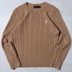 【美品】現行QR ポロラルフローレン ケーブルニット カシミヤ混 ベージュ S