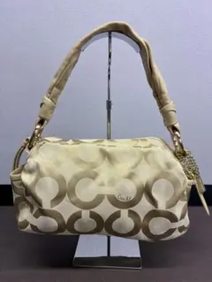 【美品】COACH オプアート ワンショルダー キャンバスレザー ベージュ