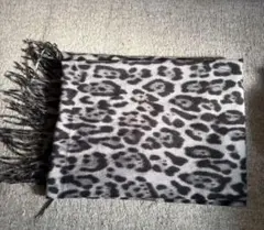 レオパード柄 ストール マフラー フリンジ グレー