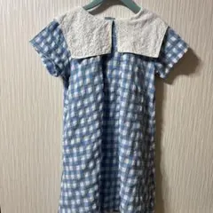 青と白のチェック柄 半袖ワンピース