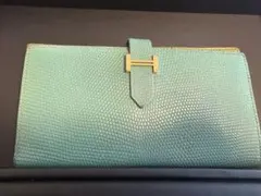 エルメス Hロゴ金具 二つ折り長財布 リザード べアン