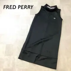 FRED PERRY ワンポイント 刺繍 ノースリーブ ワンピース ブラック