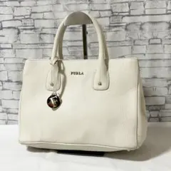 美品✨FURLA フルラ・ハンドバッグ手提げ鞄 レザー 無地 オフホワイト系