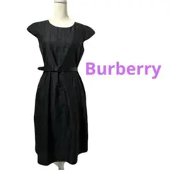 【美品】Burberry バーバリーノバチェックワンピースシルク　紺　40