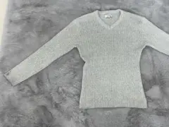 グレー Vネック リブ編み セーター