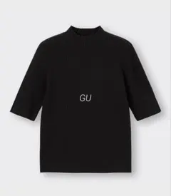 GU ジーユー 半袖リブニット ハイネックニット セーター 五分袖 ブラック L