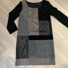 パッチワークデザイン長袖ワンピース