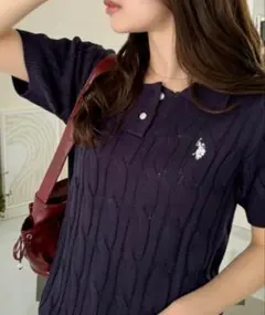 ケーブルニット ポロシャツ 半袖