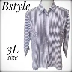未使用 ストライプシャツ ブラウス 七分袖 大きいサイズ 3L シャツ ゆったり
