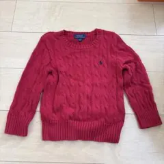 ポロ ラルフローレン ケーブルニット 100cm レッド ポニー刺繍 綿100%