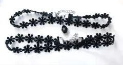 ブラック 花モチーフ レースチョーカー 2個セット