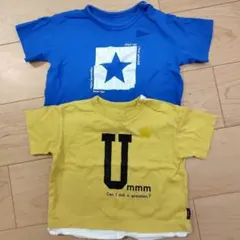 美品✨記名なし　イエロー・ブルー Tシャツ 90cm 2枚組セットのサムネイル